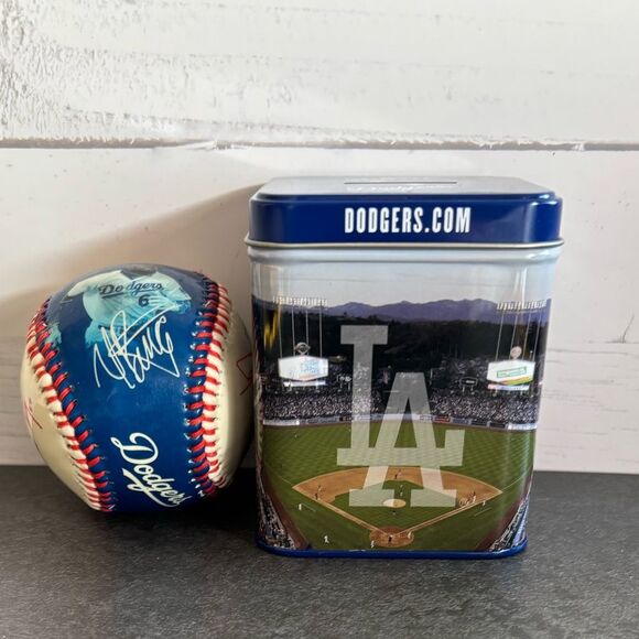 SGA Los Angeles Dodgers Tin Bank and Baseball - Picture 2 of 12